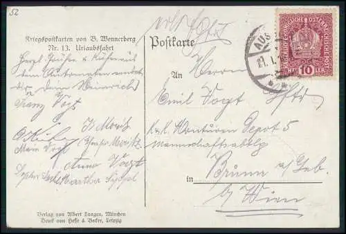 AK B. Wennerberg Nr. 13 Soldaten auf Urlaubsfahrt, Kriegspostkarte 1918 gelaufen