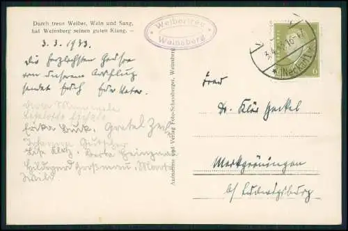 Foto AK Weinsberg an der Weibertreu Heilbronn Blick auf den Ort 1933 gelaufen