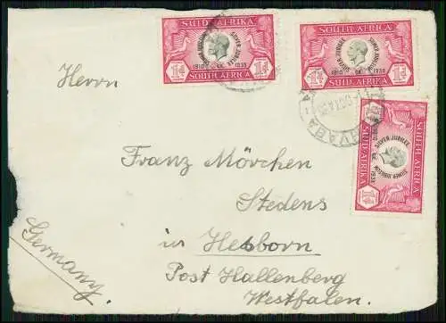 3x Briefmarke Brief gelaufen - Südafrika 1935 Thronjubiläum von König George V.