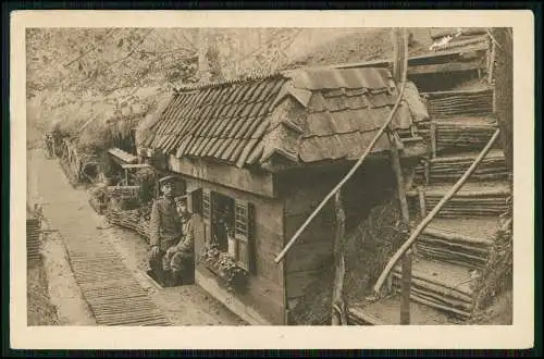 AK 1.WK Soldaten von der Westfront -Unterstand Bunker Shelter 1916 Feldpost gel.