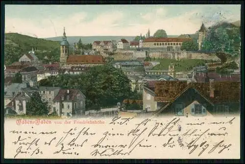 AK Baden Baden am Schwarzwald, Blick von der Friedrichshöhe 1902 gelaufen