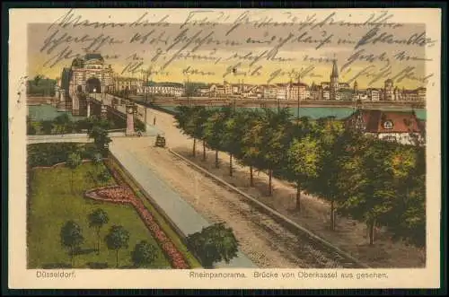 AK Oberkassel Düsseldorf Rhein-Panorama, Brücke von Oberkassel gesehen 1927 gel.