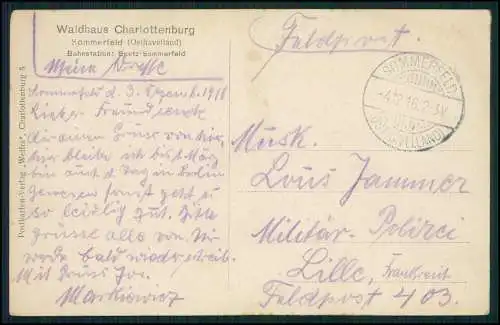 AK Sommerfeld Kremmen in Brandenburg, Waldhaus Charlottenburg 1916 gelaufen