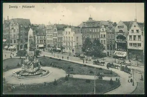 AK Danzig Gdańsk - Holzmarkt mit Kriegerdenkmal uvm. - 1916 gelaufen Feldpost