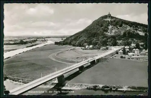 Foto AK Minden Porta Westfalica Weserbrücke Landpost Harkenbleck über Hannover