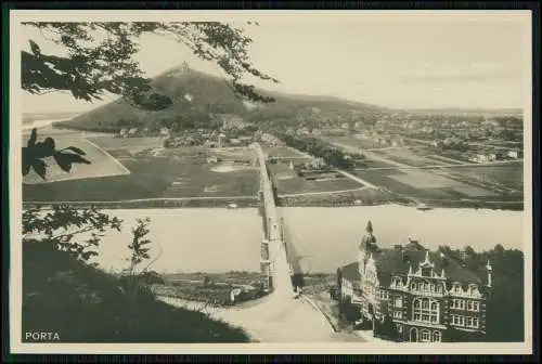 Foto AK Minden Porta Westfalica Weser Pano. Denkmal Brücke Hotel Kurfürst 1935