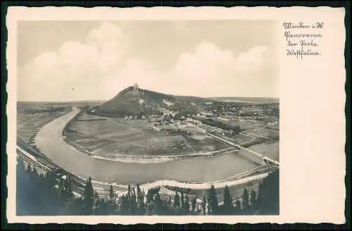 Foto AK Minden Porta Westfalica an der Weser, Panorama, Denkmal Brücke 1935