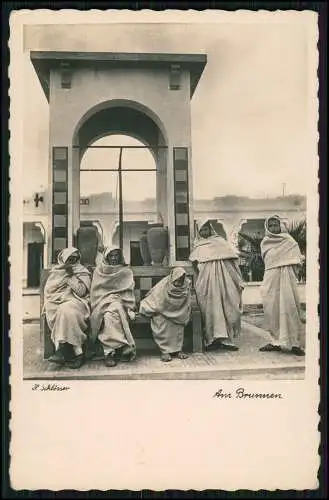 Foto AK Wehrmacht Deutsches Afrikakorps - am Brunnen in Libyen - H. Schlösser