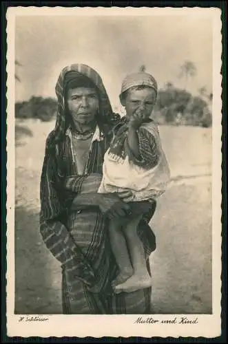 Foto AK Wehrmacht Deutsches Afrikakorps - Mutter und Kind Libyen - H. Schlösser