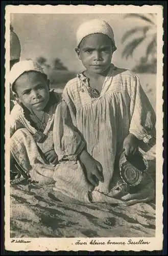 Foto AK Wehrmacht Deutsches Afrikakorps - 2 Kleine Knaben Jungs - H. Schlösser