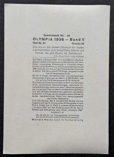 Clark + Morris + Parker die drei Ersten im Zehnkampf  OLYMPIA 1936 Sammelbild 67