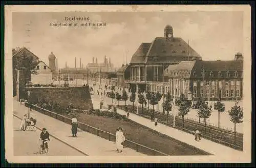 AK Dortmund im Ruhrgebiet, Hauptbahnhof und Freistuhl 1918 gelaufen