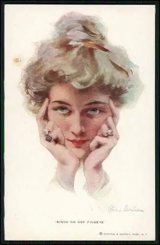 AK Künstler Postkarte Boileau, Philip, Rings on her Fingers, Portrait 1912