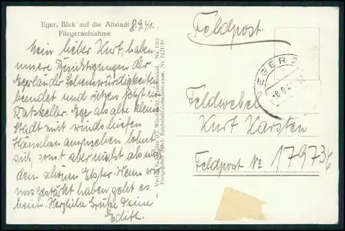 Foto AK Cheb Eger Reg. Karlsbad Fliegeraufnahme Luftbild 1941 Feldpost laufen