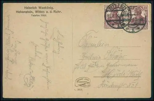 AK Hohenstein Witten an der Ruhr Bergerdenkmal H. Waskönig 1920 gelaufen