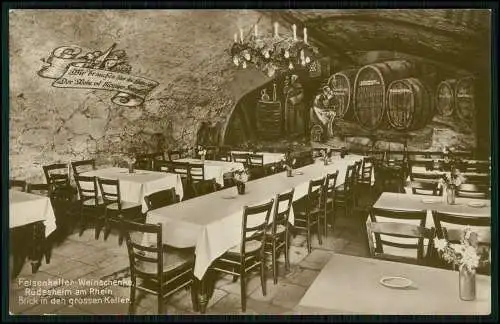 Foto AK Rüdesheim Rhein Gasthaus Felsenkeller Weinschenke 1930 gelaufen