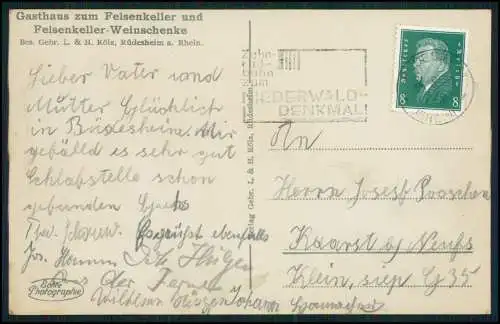 Foto AK Rüdesheim Rhein Gasthaus Felsenkeller Weinschenke 1930 gelaufen