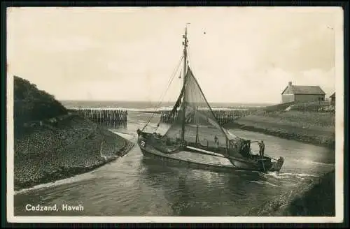 Echt Foto AK Cadzand Haven Kezand Zeeland Niederlande Holland Fischerboot 1940