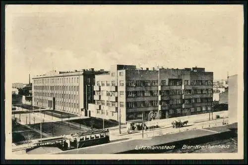 AK Litzmannstadt Lodz Lodsch August Bier Krankenhaus Straßenbahn 1943 gelaufen