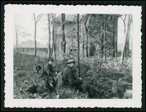 3x Foto 3 Jäger mit Jagdhund Jagdflinte Rucksack auf der Jagd