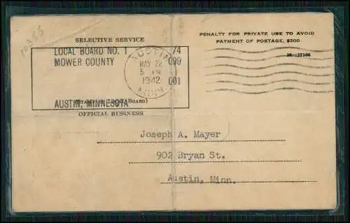 3xKarte 2.WK Selective Service Notice of Classification Postcard 1942 Austin USA
