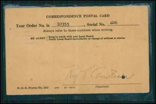 3xKarte 2.WK Selective Service Notice of Classification Postcard 1942 Austin USA