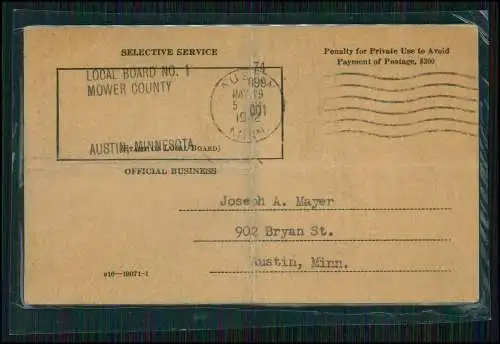 3xKarte 2.WK Selective Service Notice of Classification Postcard 1942 Austin USA