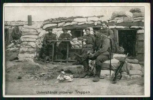 AK 1. WK Deutsche Soldaten Bunker Unterstände unsere Truppen 1918 Feldpost gel.