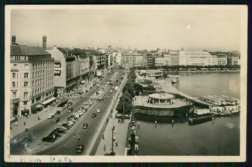 Echt Foto AK Hamburg Blick auf Alter und neuer Jungfernstieg Geschäfte Autos uvm
