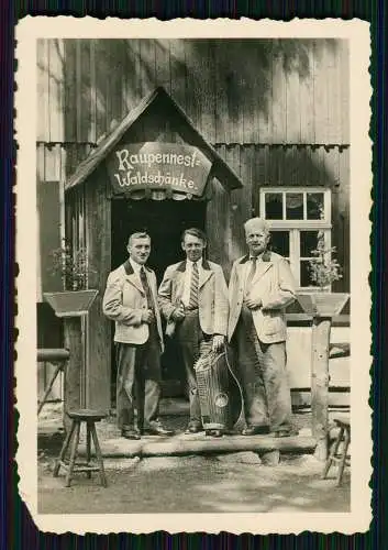 2x Foto Altenberg Erzgebirge Waldschänke Altes Raupennest Musik Zither Band 1939