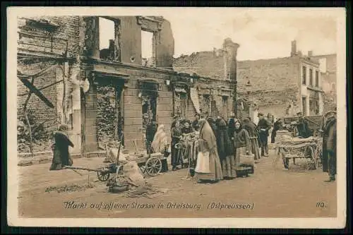 AK Szczytno Ortelsburg Ostpreussen Markt auf offener Strasse 1918 gelaufen