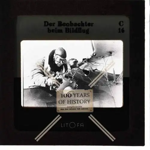 Orig. Dia 5x5cm Litofa Flugzeug airplane aircraft Beobachter beim Blindflug