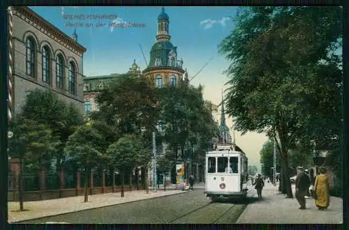 AK Wilhelmshaven, Partie an der Königstraße, Straßenbahn 1914 Feldpost gelaufen