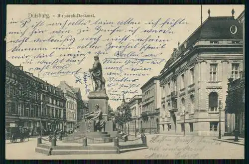 AK Duisburg im Ruhrgebiet, Königstraße, Bismarckdenkmal 1913 gelaufen