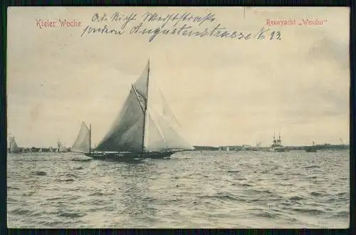 AK Kiel Kieler Woche - Segelboot Rennyacht Wendur - 1910 gelaufen