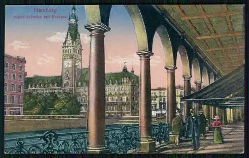 AK Hamburg Alsterarkaden mit Rathaus 1924 gelaufen