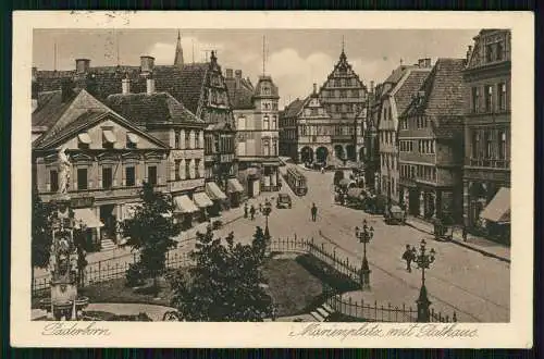 AK Paderborn Marienplatz mit Rathaus Straßenbahn 1926 gelaufen