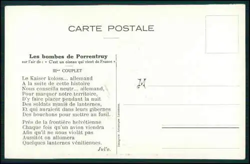 AK 1. WK Encore un avion Première Guerre mondiale bombes allemandes Porrentruy