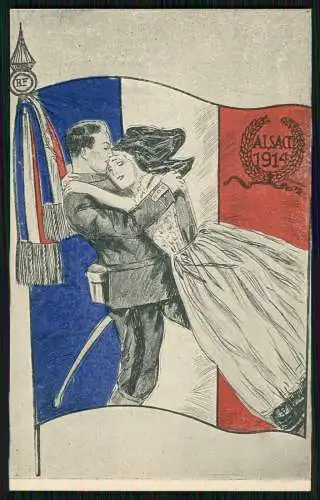 AK 1. WK Guerre Patriotique Drapeau Français et le Coq symbole de la France 1914