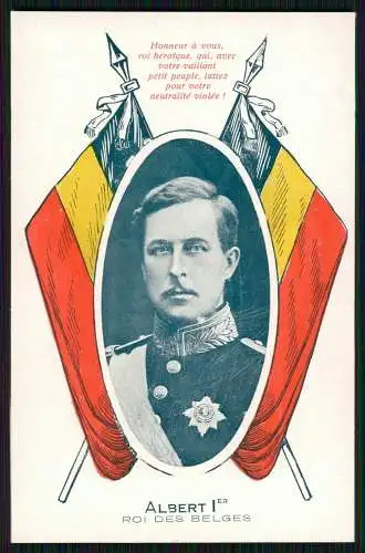 AK Passepartout Postkarte Portrait Albert I, König von Belgien, Fahnen