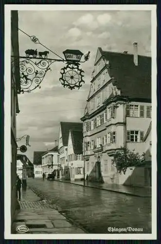 Foto AK Ehingen Donau Blick in der Adolf Hitler Straße Gasthaus, Geschäfte 1939