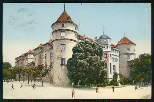 AK Stuttgart Blick auf das Schloss Radfahrer und Passanten 1911 gelaufen