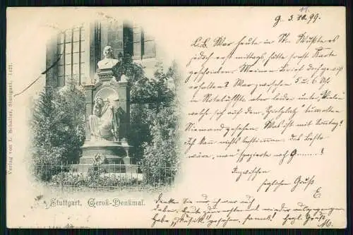 AK Stuttgart in Baden Württemberg, Gerok Denkmal 1899 gelaufen