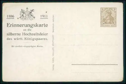 AK Silberhochzeit des Württembergischen Königspaares König 1886-1911 Ganzsache