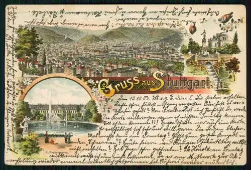 AK Litho Stuttgart in Württemberg Gesamtansicht Residenzschloss 1903 gelaufen