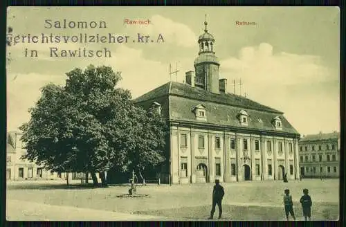 AK Rawicz Rawitsch Posen Rathaus 1910 v. Salomon Gerichtsvollzieher n. Stuttgart