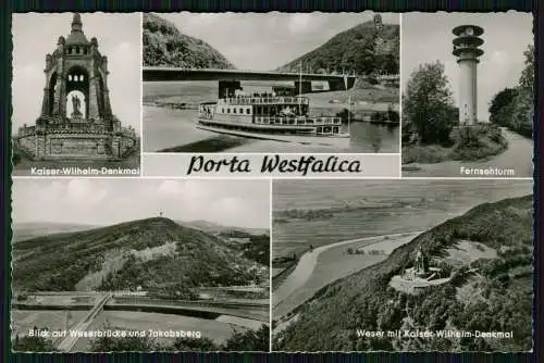 Foto AK Porta Westfalica Minden Dampfschiff Kaiser Wilhelm Denkmal Jakobsberg