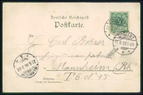 AK Litho Gruß v. Rhein Köln bis Mainz 1898 gelaufen Niederwald-Denkmal Rüdesheim