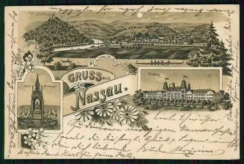 AK Litho Nassau an der Lahn Mehrfach-Ansicht 1900 gelaufen Bahnpost