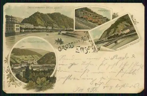 AK Litho Bad Ems im Rhein Lahn Kreis Mehrfach-Ansicht 1898 gelaufen